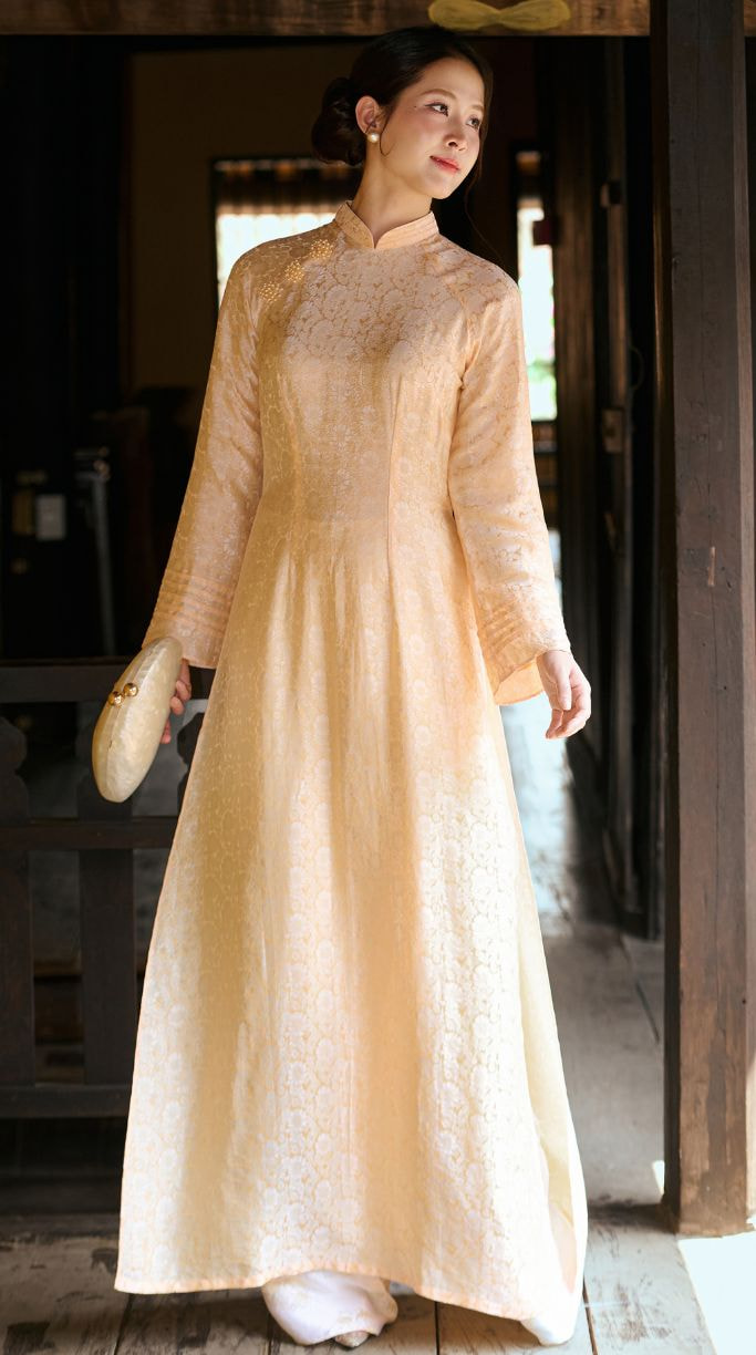 Hy Van Milky Orange Silk Ao Dai - Premium Nha Xa Natural Silk