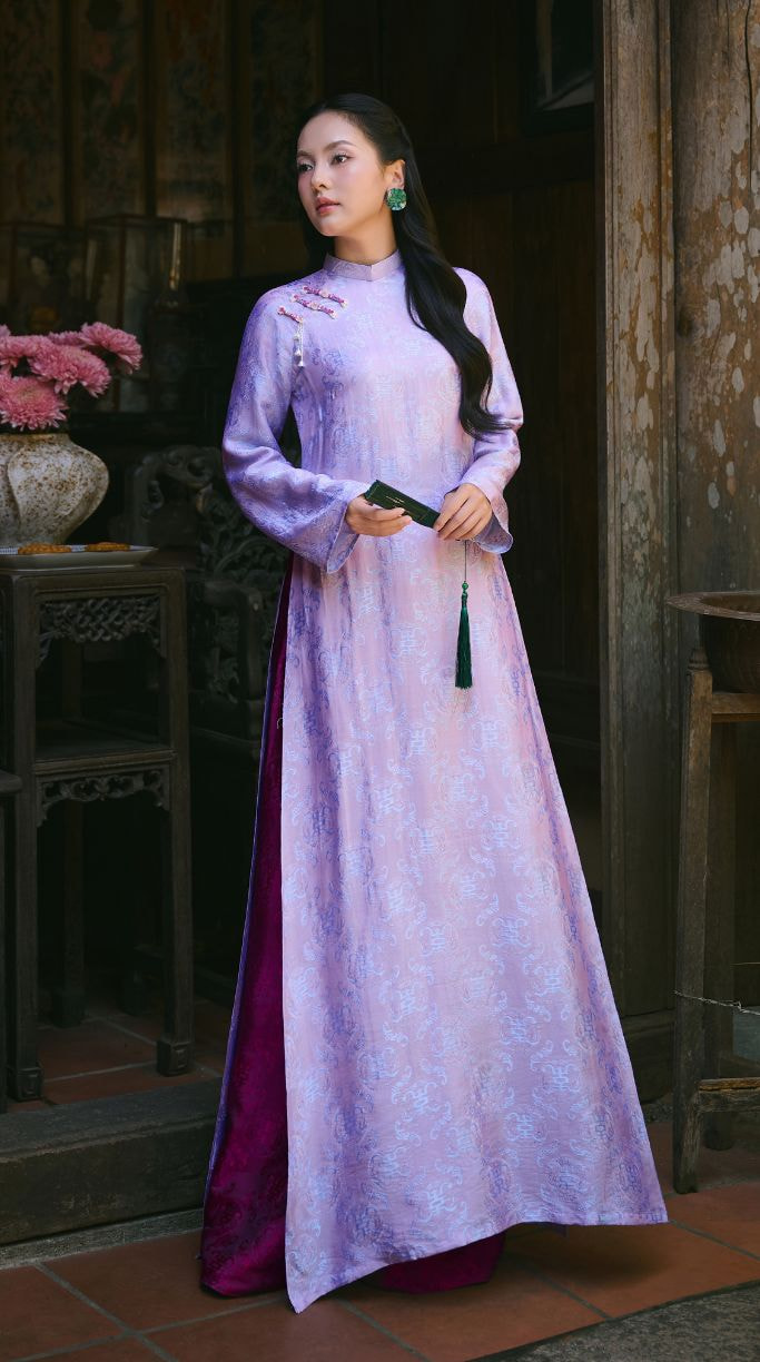 Sweet Purple Thien Lam Straight-Cut Ao Dai in Luxury Nha Xa Natural Silk