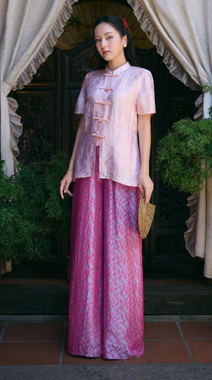 Pinkish-Purple Hạnh Chi Luxury Nha Xa Natural Silk Set