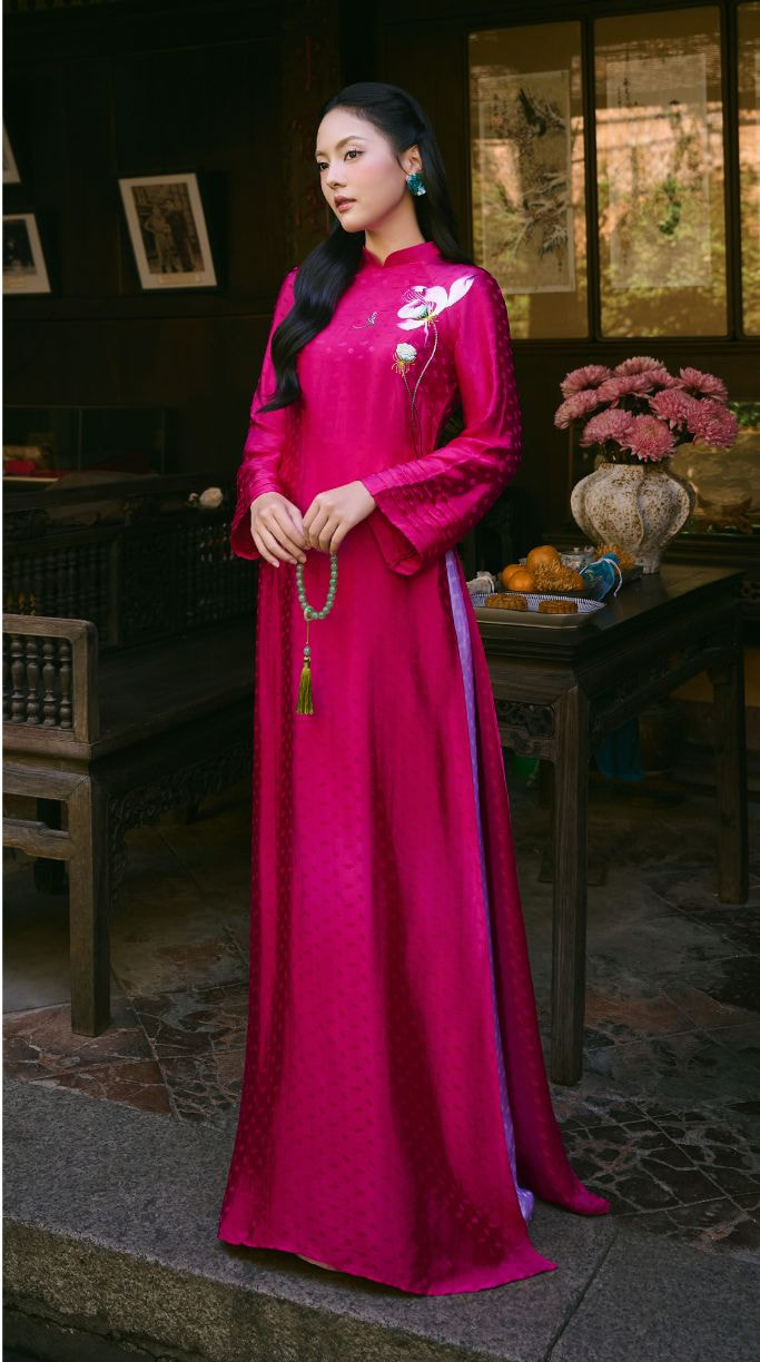 Deep Pink Dieu Linh Straight-Cut Ao Dai in Luxury Nha Xa Natural Silk