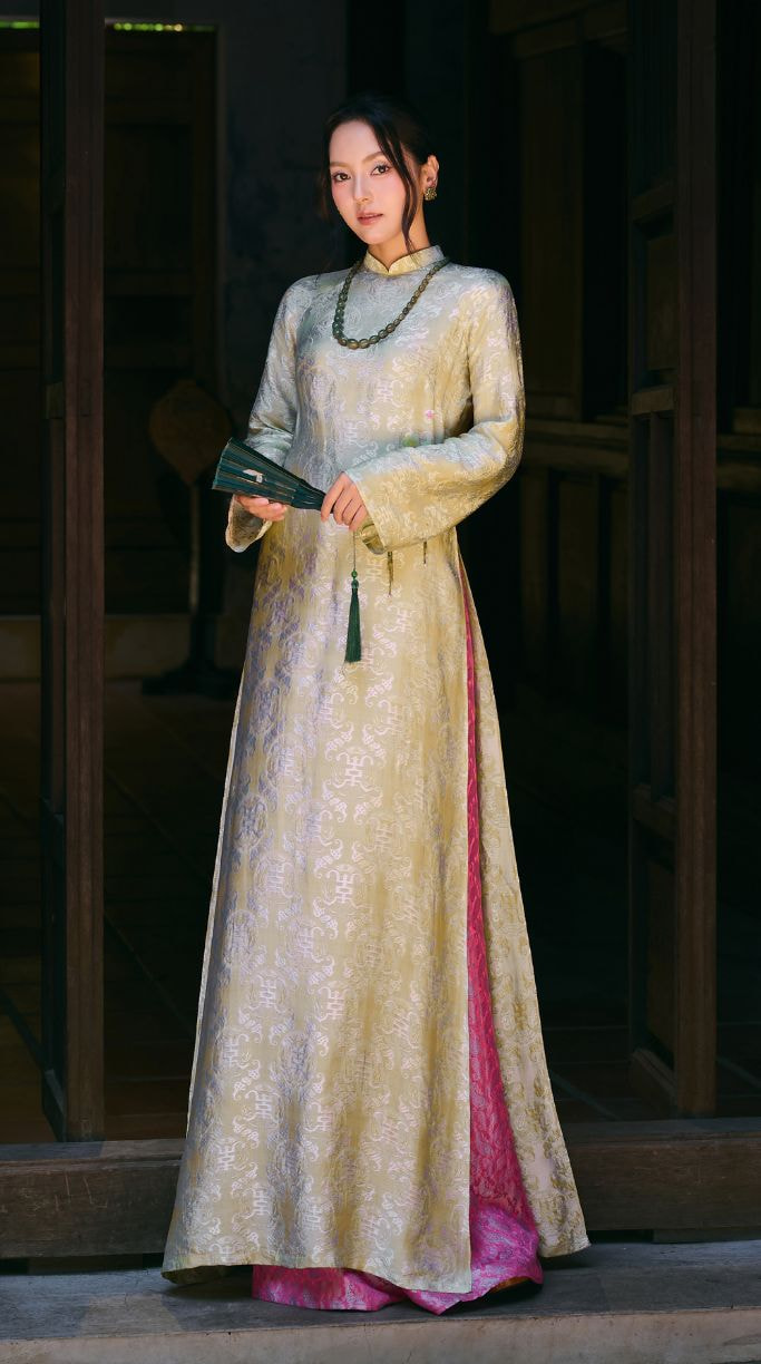 Green Nha Truc Straight-Cut Ao Dai in Luxury Nha Xa Natural Silk